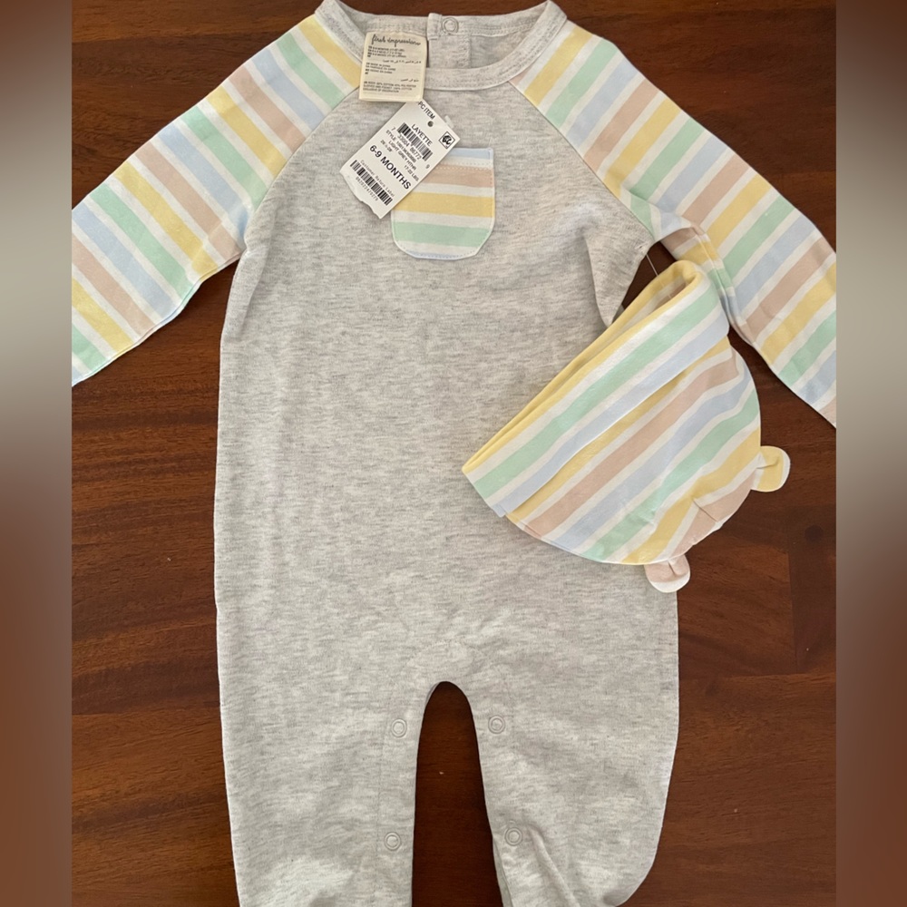 NWT - First Impressions Layette - Sleeper & Matching Hat - size 6-9 months